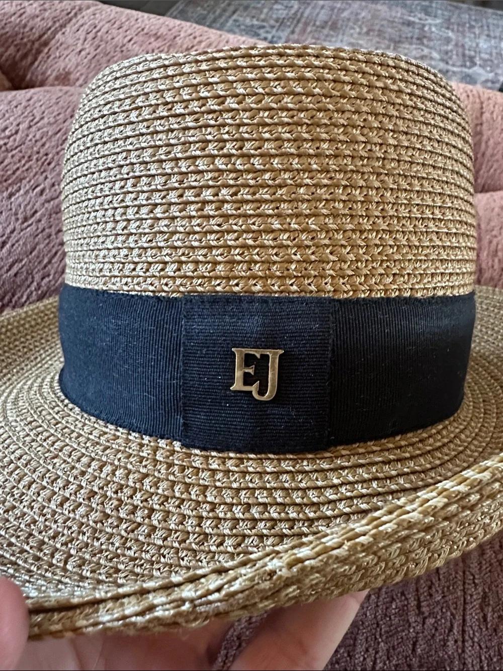 Eric Javets New York Straw Fedora Hat with Black Band - Natural